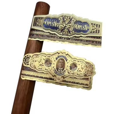 ISO9001 Certified Waterproof Eco-friendly Cigar Label Adhesive Sticker with Gold Foil 3D Embossed Customized Shape
